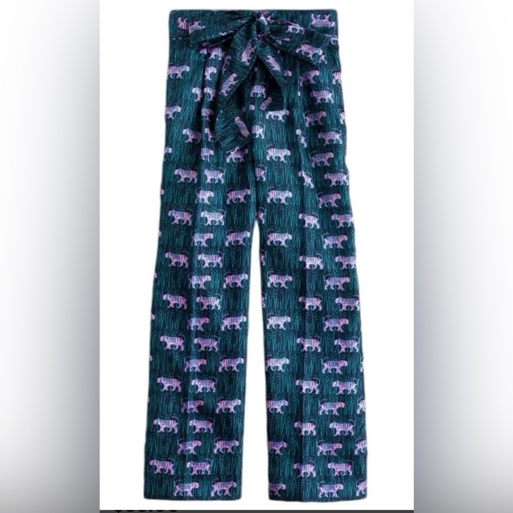 J. Crew Cropped Wide Leg 100% Silk Pants Jungle Tiger Print - 8